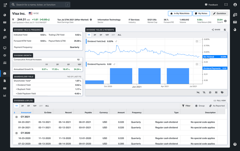 Koyfin release 3.5 - New dividend snapshot available