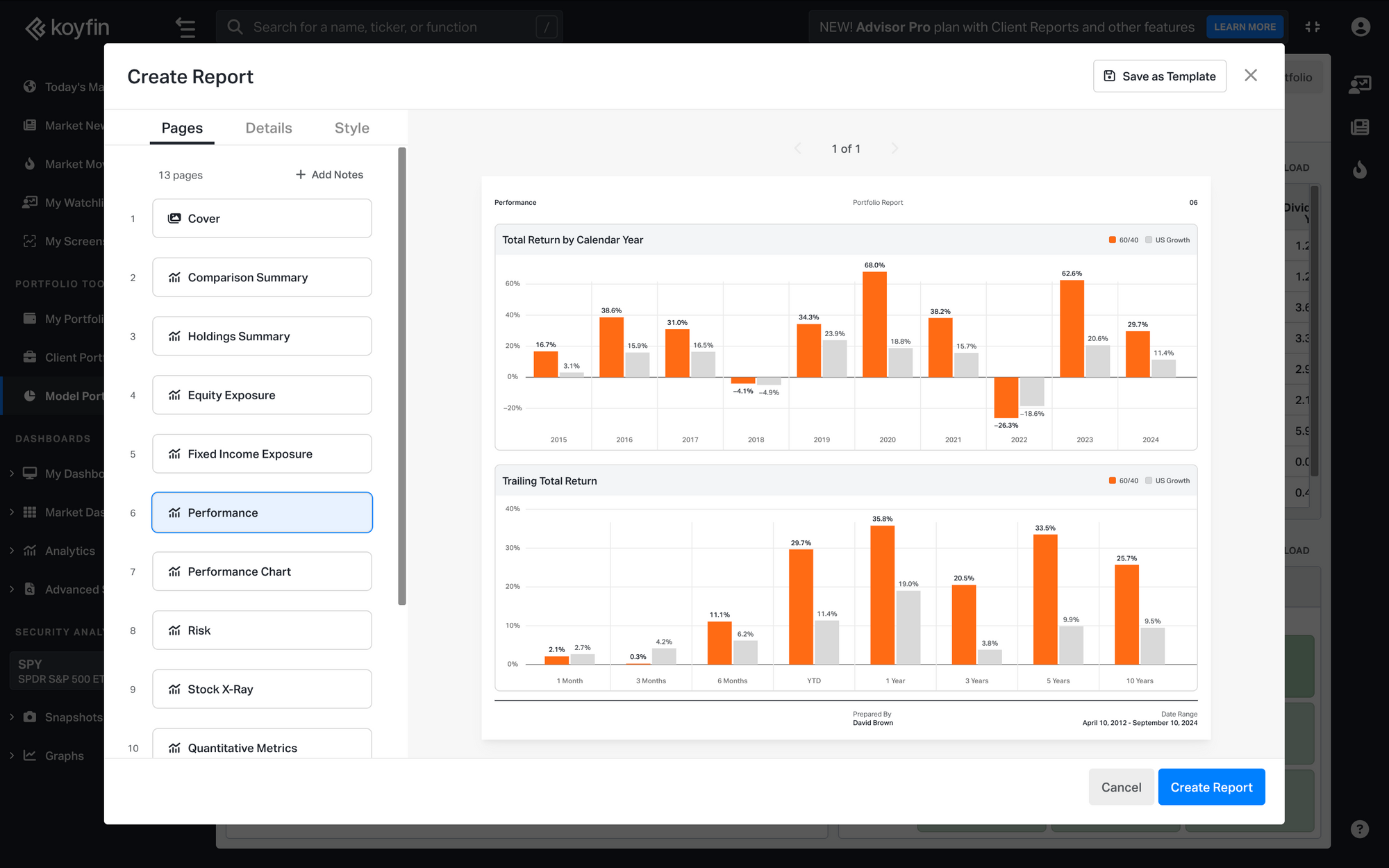 Compare current and proposed portfolios on Koyfin