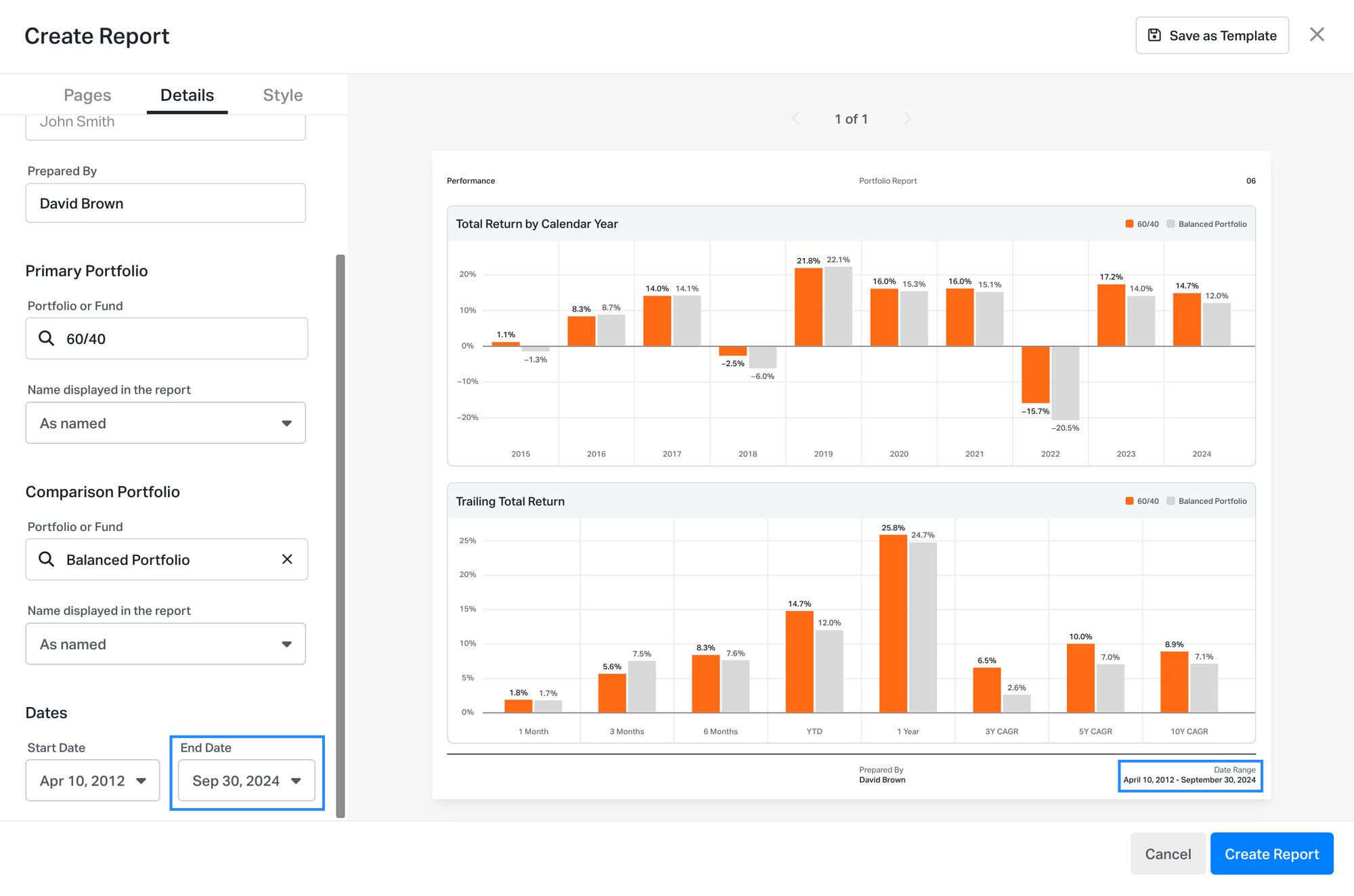 Customize Report End Dates on Koyfin